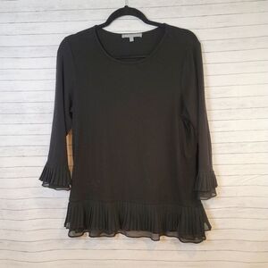 DANIEL RAINN FOR STITCH FIX, MIXED MEDIA 3/4 SLEEVE TOP, BLACK RUFFLE SHEER TRIM